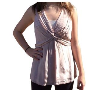Y2K Silk Peplum Wrap BCBG Maxazria Pink Blush V Neck Fit Flare Sleeveless S VTG